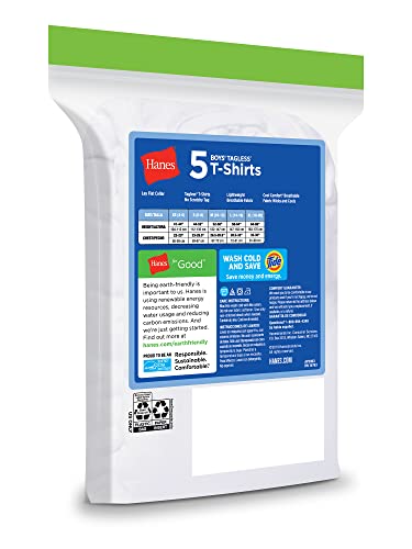 Hanes Boys' T-Shirt, White, Medium, 5 Pack #TOP3