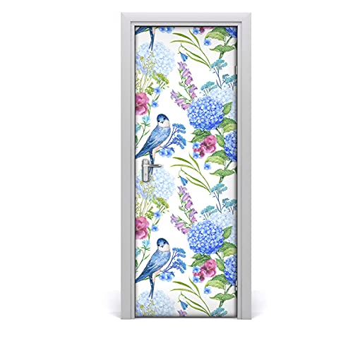 Rénover porte abîmée avec sticker fleurs d'oiseaux autocollant - 2