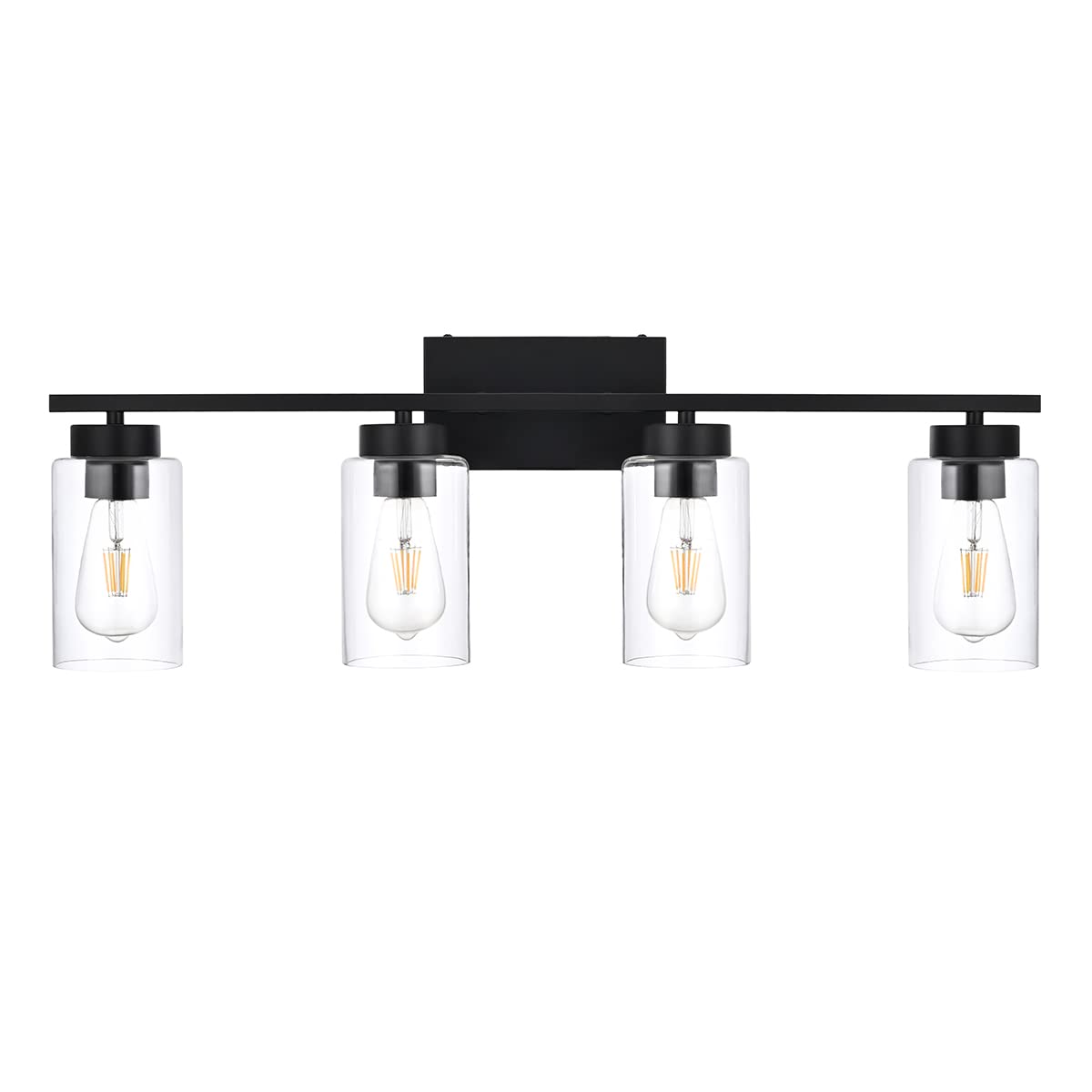 A1A94 Light Bathroom Vanity Light Fixtures, Matte Black Modern Wall Lights with Clear Glass Shade, Vintage Wall Sconce Lighting for Living Room, Mirror, Bedroom, Hallway (Black, 4-Lights)