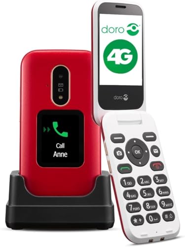 Doro 6880-4G Mobile Phone with Flip for Senior - Easy to Use - Dual Screen - Support Button - Charger Stand Included - Red