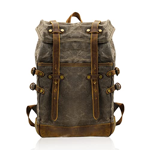 CRUITBILI Waxed Canvas Leather Backpack