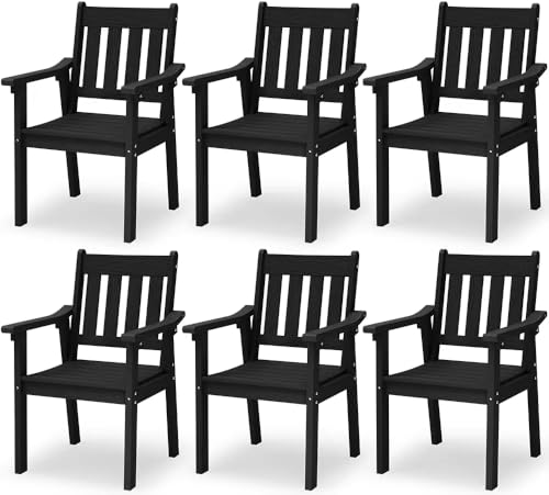 Image of YEFU Patio Dining Chairs Set of 6: All Weather Outdoor Dining Chairs with Wide Curved Seat and Backrest - Outdoor Furniture Plastic for Outside Backyard /Garden /Porch /Deck 350lbs Capacity Black