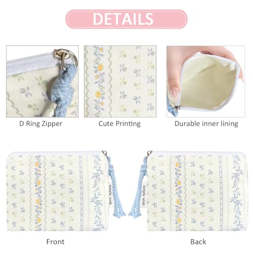 Cotton Floral Small Organizer Bag Coin Pouch with Cute Prints Zipper for Women Girls (DITSTY FLOWER)4