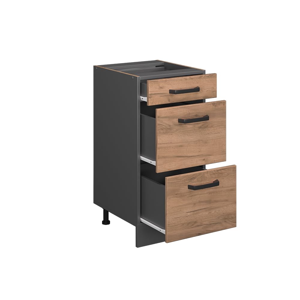 Vicco Mueble bajo de Cocina R-Line, Roble Dorado, 40 cm con cajones, sin encimera, para combinación Libre Dentro de Sistemas de Cocina modulares