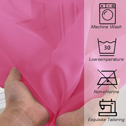 Image of OWENIE Hot Pink Sheer Curtains for Bedroom Living Room 96 Inches Long 2 Panels Set, Soft Solid Light Filtering Clear Sheer Ceiling to Floor for Large Window, 2Pcs, Each 42 inch W x 96 inch L, Hot Pink
