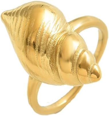 Dainty Boho Conch Open Rings for Women 14k Gold-Tone Plated Ocean Style Statement Adjustable Stackable Finger Band Ring Fashion Holiday Vocation Sea Ocean Summer Beach Punk Jewelry Best Friend