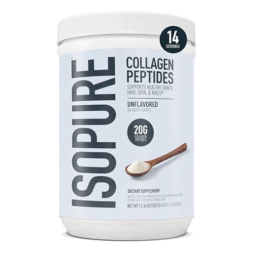 Image of Isopure 20g Grass-Fed Collagen Peptides with Biotin + Vitamin C - Supports Skin, Hair, Nails & Joint Health - Unflavored, Keto Friendly Collagen Powder, 14 Servings