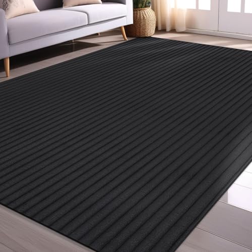 Fluffy Area Rug 5 x 7 Modern Durable Ultra Soft Plush Ribbed Indoor Rugs for Living Dining Room Office Non Slip Stain Resistant Non Shedding Casual Easy Shag Indoor Carpet Dark Gray 5x7