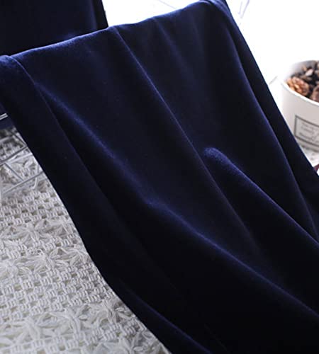 Scofeel Women's Comfort Fit Wide Leg Velvet Pants Drawstring High Waist Velour Pants Navy #TOP5