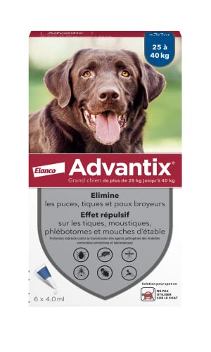 ADVANTIX Grand Chien – Anti-Puces et Anti-Tiques – 25-40KG – 6 Pipettes