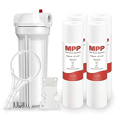 SimPure Whole House Water Filter Housing Kit 10-Inch (1-Set), 5 Micron 10" x 2.5" PP Sediment Water Filters (4-Pack)