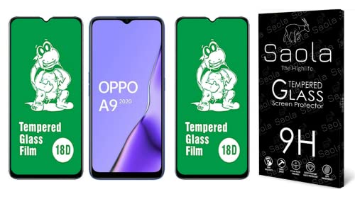 Image of Saola 18D Tempered Glass With Inbuilt AirBag Borders For Oppo A9 (Pack Of 2) with Free Installation Kit. Full screen Coverage - 6.5 inch