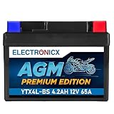 Electronicx AGM Premium Edition YTX4L-BS 12V 4,2Ah 50A – batteria moto compatta, sigillata, senza manutenzione, resistente a perdite e vibrazioni – per scooter, moto, quad, ATV, moped