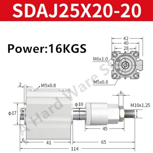 Cilindro de carrera ajustable Sdaj25-20-20 delgado con rosca interna de 40 mm 3