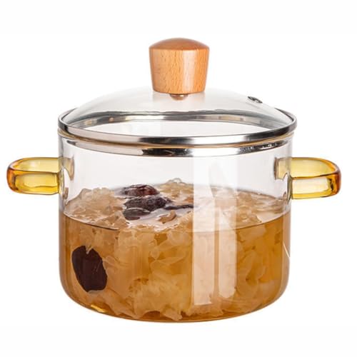 Glass Saucepan, 2.3L/77OZ Heat-resistant Glass Cooking Pot, Glass Stovetop Pot and Pan with Lid, Glass Cookware Set Cooktop Safe for Pasta Noodle, Soup, Milk, Baby Food (2300ML/77OZ)