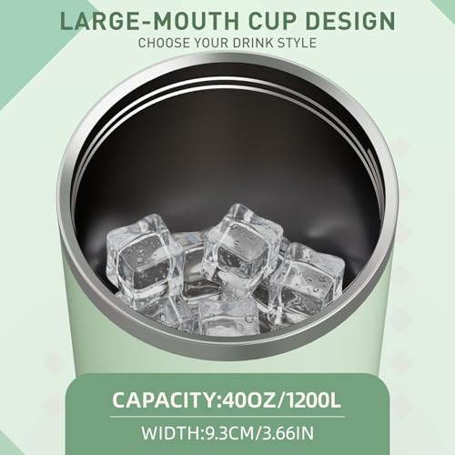 Image of SASEUM 40 oz Tumbler with Handle & Lid, Vacuum Insulated Travel Mug (Mint green, 40 Ounces)