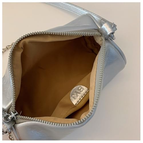 Trendy Silver Cylinder Bag for Women, Premium Soft Pillow Purse, Versatile Shoulder/Crossbody Bag Stylish Design3