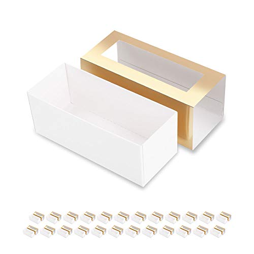 BAKIPACK 25 Gold Macaron Gift Boxes with Clear Window (4.8