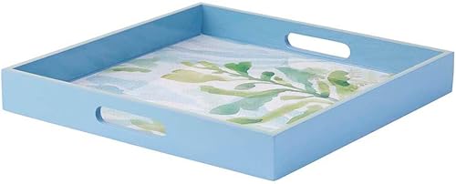 Miniatura 10 de Beach Vista - Bandeja cuadrada de madera lacada de 15 pulgadas con asas, bandeja otomana para mesa de café para comer, bebidas, cócteles, ideal para