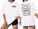 Overstimulated Moms Club Shirt Oversized Mama Shirts Funny Mom Life Graphic Tees Casual Short Sleeve Trendy Tops
