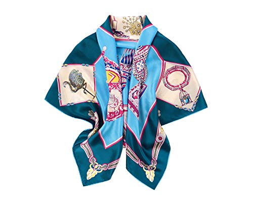 Lantra Besa Damen Seide Tuch Halstuch Seidentuch Umschlagtuch für Frühling Herbst und Sommer Satin Quadratisch Groß 90 * 90cm EINWEG - HA84502 Grün Blau Cover