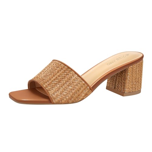 PIZZ ANNU Women's Simone Heels Sandals Low Block Chunky, Toffee Raffia 9 by PIZZ ANNU - Used condition - US$17.82