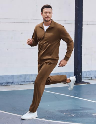 COOFANDY Men Athletic Tracksuit Long Sleeve Athletic Sports Set Casual Jogging Suits Brown Sweatsuit With Pockets S — view 5