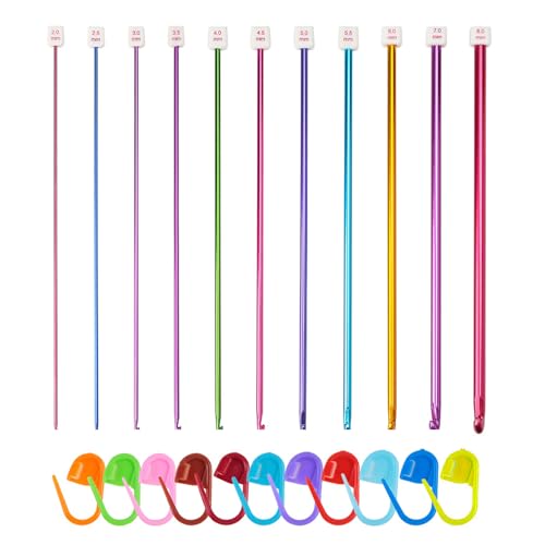TVETE アルミ編み針セット 編み棒 かぎ針 【21点セット】アフガン 編み針 編み棒 カラフル レース針 手編み 段数マーカー 付き かわいい色 軽量 カバー付き 落下防止 毛糸編み針 マフラー 帽子ニット ブランケット編み針セット プレゼント DIY 初心者 編み物手芸 長27cm(2.0mm-8.0mm)のサムネイル
