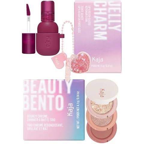 Kaja Lip & Blush Glazed Keychain Stain - Jelly Charm 03 Berry Colada + Beauty Bento Collection - Bouncy Eyeshadow Trio 16 Peach Madeline Bundle Cover