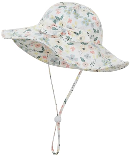 Image of Baby Girl Sun Hat Infant Summer Beach Hats with UPF 50+ Toddler with Wide Brim Strap Outdoor Bucket Hat