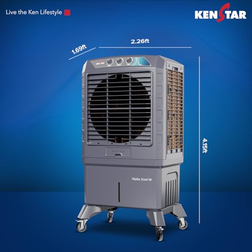 Image of Kenstar MAHA KOOL HC 90 L Desert Air Cooler|Anti-Bacterial Honeycomb Pads|High-Speed Fan|Inverter Ready|50Ft Powerful Air Throw|1-Yr Product Warranty+5-Yr Warranty on Pump&Motor|5-Star BEE Rating|Grey