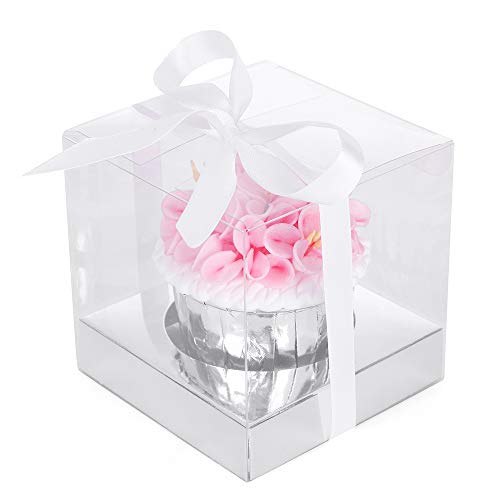 12Pcs Pet Crystal Clear Boxes, 3.5X3.5X3.5 Inches Party Favor Box For Valentine's Day Chocolates And Wedding Party Candy Cookies Favors Holder With Inserts And Burlap Twine (Silver) #TOP5