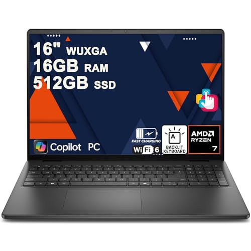Dell 16 �m�[�g�p�\�R�� 16�C���` WUXGA �^�b�`�X�N���[�� AMD 8�R�A Ryzen 7 250 16GB RAM 512GB SSD �o�b�N���C�g ExpressCharge Wi-Fi6 �N���G�C�^�[ �f�U�C�i�[ �r�W�l�X �v���t�F�b�V