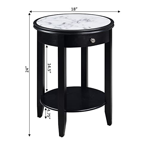 Convenience Concepts American Heritage Baldwin End Table With Drawer, White Marble / Black #TOP2