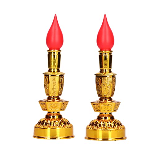 Aqur2020 Chinese Candle Lamp Candle Lamp Led Low Power Consumption Chinese Style Traditional Retro Buddhist Decor Lamp(Single Bright Electric Candle) #TOP7
