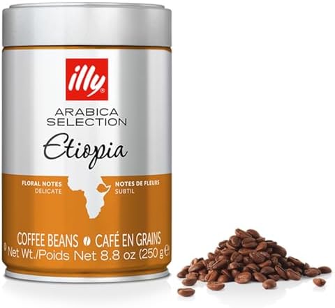 illy Arabica Selections Ethiopia Whole Bean Coffee, 100% Arabica Bean Single Origin Coffee, Light Roast with Notes of Jasmine, All-Natural, No Preservatives, 8.8 Ounce Can (Pack of 1)