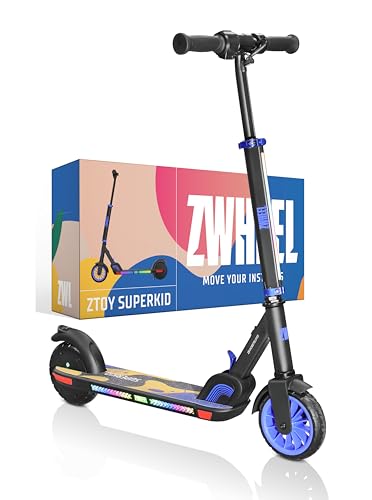 ZWHEEL ZTOY SUPERKID | Patinete Eléctrico para Niños & Niñas - Altura Ajustable - hasta 70kg - 150W, 10km Autonomía, 19km/h, Luces RGB, Doble Freno - Ruedas Antipinchazo (Azul)