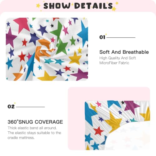 Image of Crib Sheet Breathable Soft Crib Mattress Sheet for Baby Toddler Boys Girls Fitted Crib Sheet Fit Standard Crib Mattress 52 x 28 Inch Minimal Rainbow Star