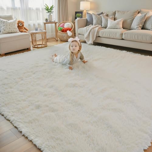 Image of 8x10 Area Rugs for Living Room Bedroom, Large Area Rug Shaggy Carpet Soft Plush Furry Bedside Rug, Rugs for Home Decor (Cream, 8 x 10)