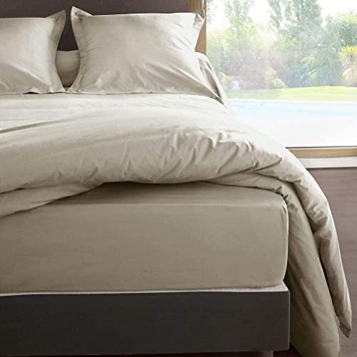 Vent Du Sud Manoir Housse de Couette Unie en Coton Percale Coton Lin 220 x 240 cm