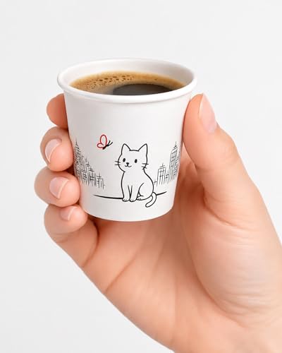 ECODESIGN-US 4 Oz Espresso Cups - 100 Pack - White Cat - Disposable Paper Coffee Cups for Home Office or Party — view 3