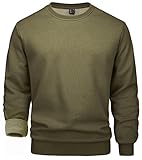 MAGCOMSEN Herren Crewneck Langarmshirt Fleece Sport Pullover Einfarbig Baumwolle Sweatshirt Herren O-Neck Casual Tops Gefüttert Winter Laufpullover Gym Outdoor Oberteile Shirt Armeegrün L