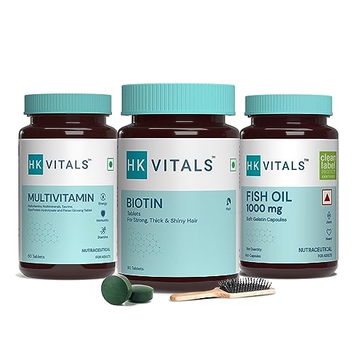 HealthKart HK Vitals Multivitamin for Men and Women, 60 Tablets + Fish Oil Capsules (1000mg Omega 3 with 180 mg EPA & 120 mg DHA), 60 Capsules + Biotin 10000mcg, 90 Biotin Tablets (Combo Pack) HealthKart HK Vitals Multivitamin for Men and Women, 60 Tablets + Fish Oil Capsules (1000mg Omega 3 with 180 mg EPA & 120 mg DHA), 60 Capsules + Biotin 10000mcg, 90 Biotin Tablets (Combo Pack)