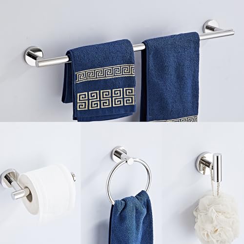 Chrome Bathroom Hardware Set 5 Piece with Towel Racks for Bathroom, SUS304 Stainless Steel Bath Towel Bar Set, 24 Inch Wall Mounted Accessories Kit… by KUUBTH - Image 3