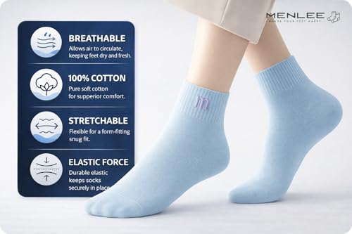 Image of Cotton Socks for Woman | Summer Socks for Women | Women Ankle Length Socks, Soft & Stretchable, Pastel Cute COLOURS, Lightweight Anti-Odor Daily Wear Gym Sports Athletic Socks