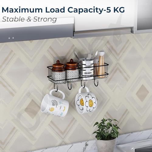 Image of Kundi Bathroom Organizer Without Drill | GI Steel Self Adhesive Bathroom Shelf for Wall | Rustproof Wall Mounted Bathroom Stand for Shampoo, Soap & Accessories