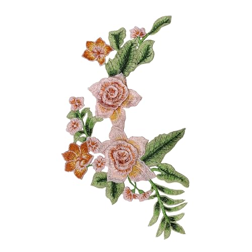 Image of Embroidered Colorful Neckline Design Sewing Neck Applique with, Sew On Patch Neck Applique Dress Motif Applique (Red Rose)