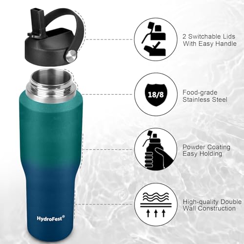 Image of 40oz Water Bottles Insulated with Straw,Leak Proof Water Bottles Fit in Car Cup Holder，Mens Water Bottle Stainless Steel for Gym,Hiking,Travel，Sport,Bpa free