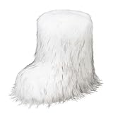 ipx Furry Faux Fur Boots for Women Fuzzy Fluffy Mid Calf Round Toe Snow Boots Women's Fashion Comfy Winter Boots Plush Warm Short Flat Heel Mid-Calf White Shoes