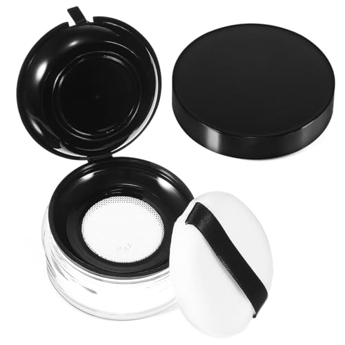 GANAZONO Caja para Polvos Sueltos Redonda con Esponja Aplicadora Recipiente de Maquillaje Portátil Rellenable para Viaje Diario y Kit de Viaje